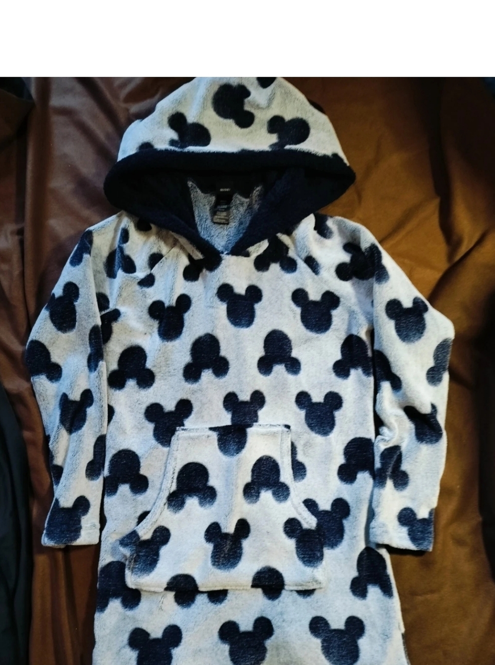 Disney Pale Blue and Navy Hooded Mickey Fleece PJ Pullover - XS